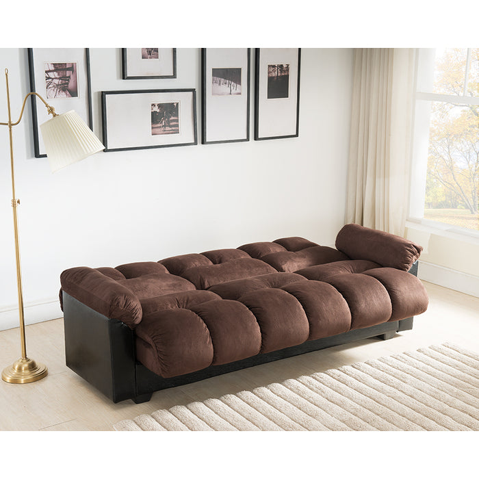 7538-DB Brown two tone fabric and faux leather folding futon sofa bed lounge with storage