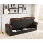Brown Two-Tone Fabric & Faux Leather Folding Futon Sofa Bed Lounge with Storage – 7538-DB