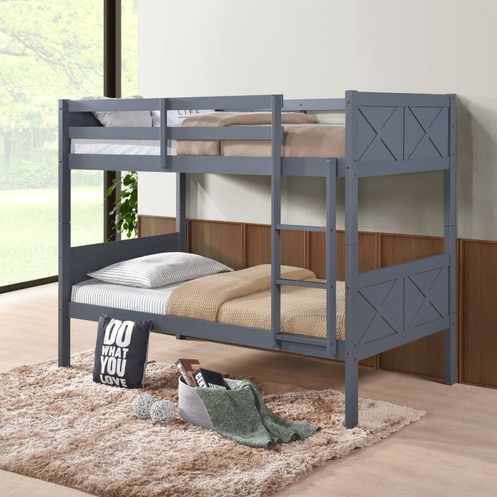 University Grey Twin Over Twin Convertible Bunk Bed - 7541