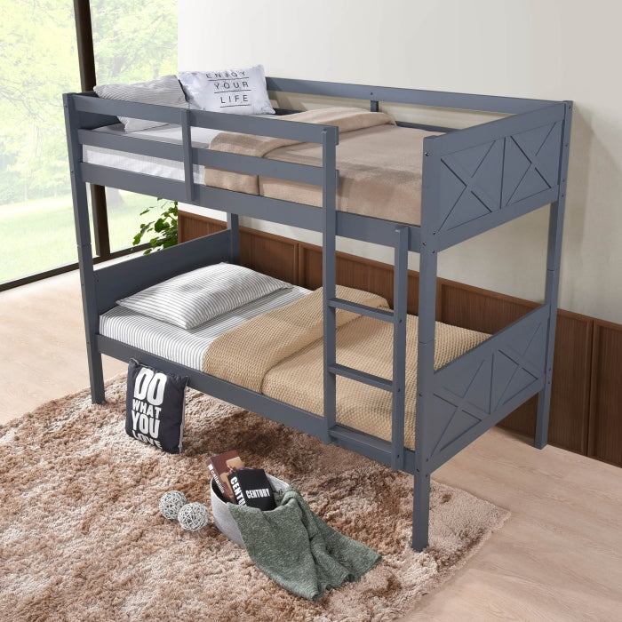 University Grey Twin Over Twin Convertible Bunk Bed - 7541