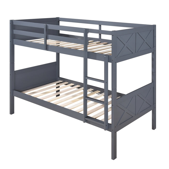 University Grey Twin Over Twin Convertible Bunk Bed - 7541