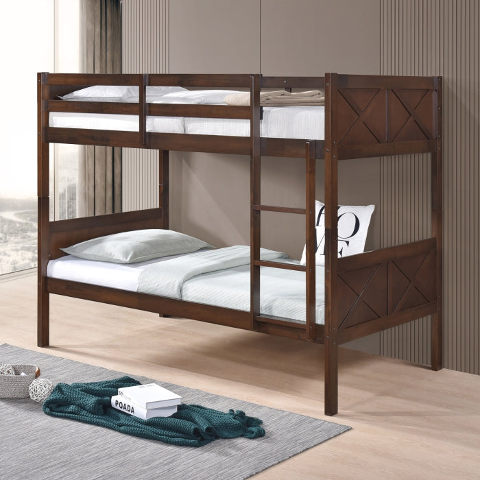 University Espresso Twin Over Twin Convertible Bunk Bed – Milton Greens Stars - 7542