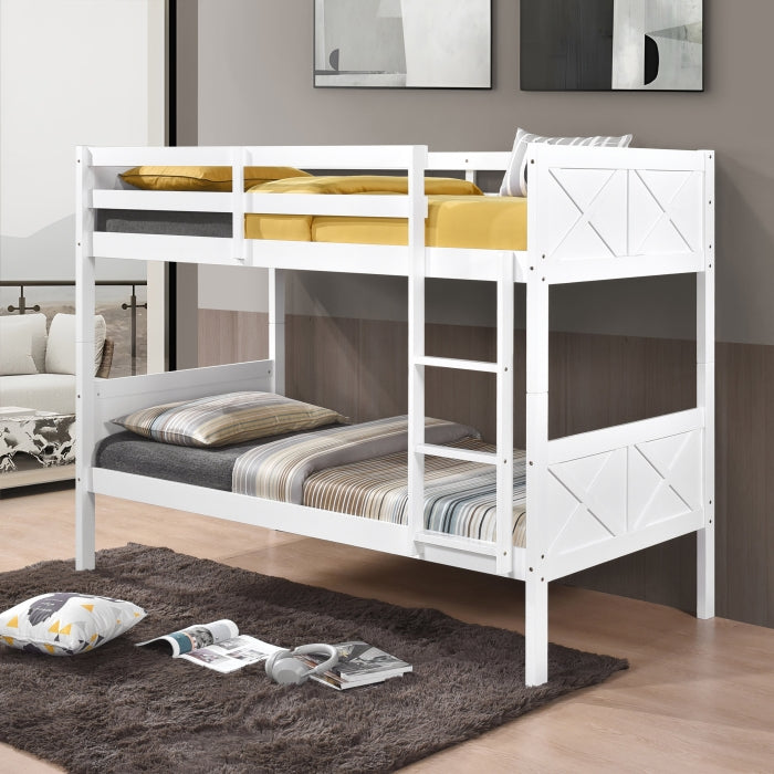 University White Twin Over Twin Convertible Bunk Bed – Milton Greens Stars - 7543