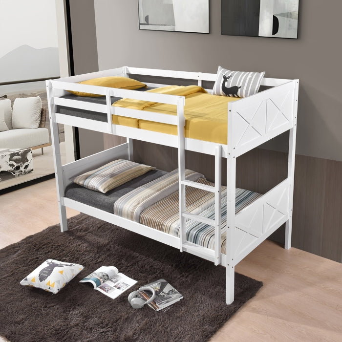 University White Twin Over Twin Convertible Bunk Bed – Milton Greens Stars - 7543