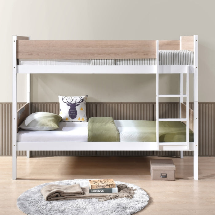 Two Tone White and Natural Twin Over Twin Convertible Bunk Bed – Milton Greens Stars - 7546