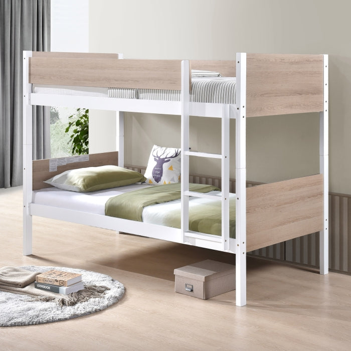 Two Tone White and Natural Twin Over Twin Convertible Bunk Bed – Milton Greens Stars - 7546