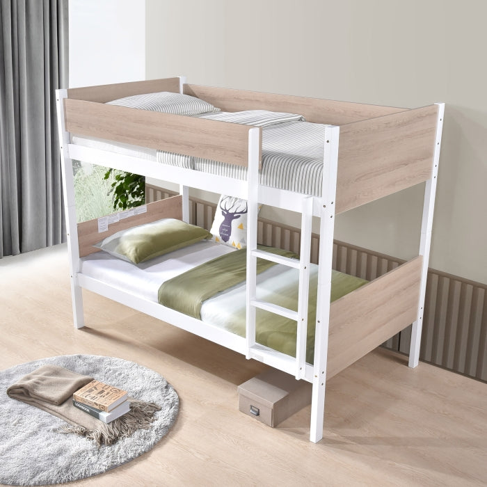 Two Tone White and Natural Twin Over Twin Convertible Bunk Bed – Milton Greens Stars - 7546