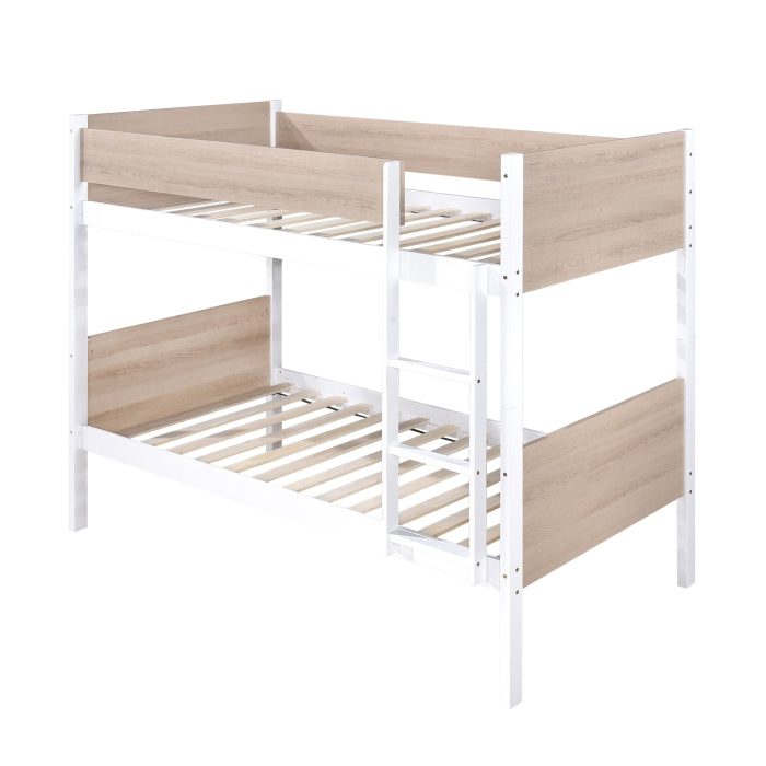 Two Tone White and Natural Twin Over Twin Convertible Bunk Bed – Milton Greens Stars - 7546