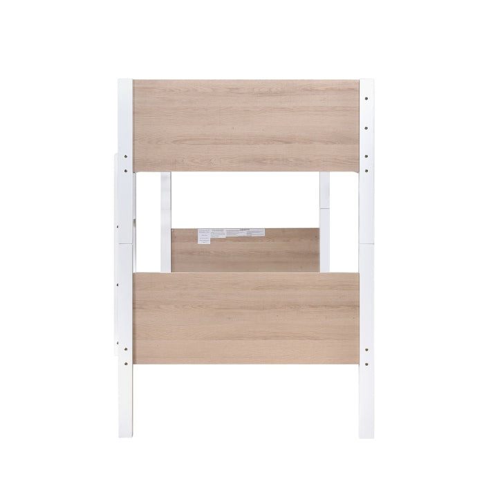 Two Tone White and Natural Twin Over Twin Convertible Bunk Bed – Milton Greens Stars - 7546
