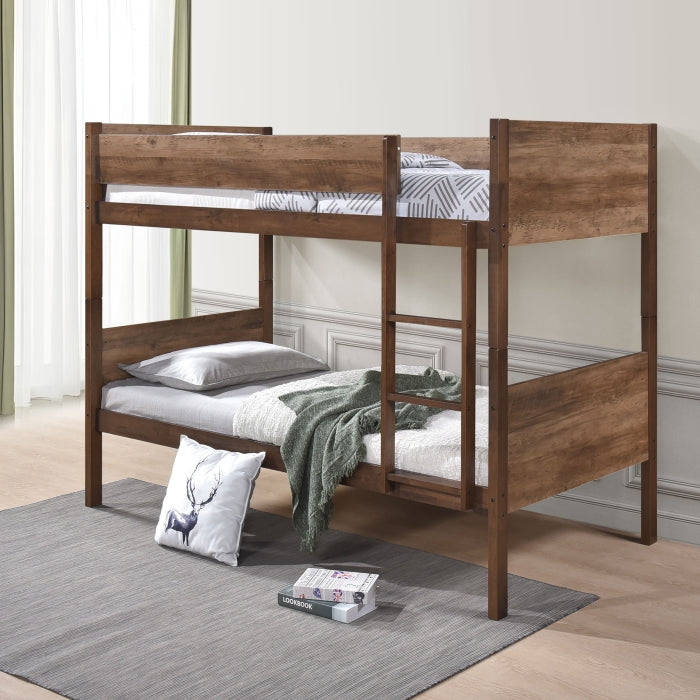 Two Tone Brown Twin Over Twin Convertible Bunk Bed – Milton Greens Stars - 7547
