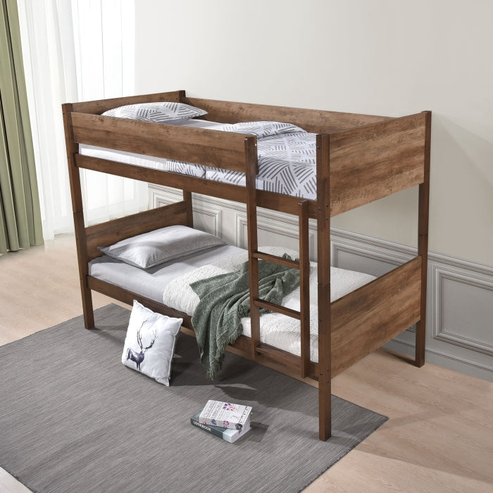 Two Tone Brown Twin Over Twin Convertible Bunk Bed – Milton Greens Stars - 7547