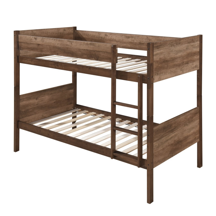 Two Tone Brown Twin Over Twin Convertible Bunk Bed – Milton Greens Stars - 7547