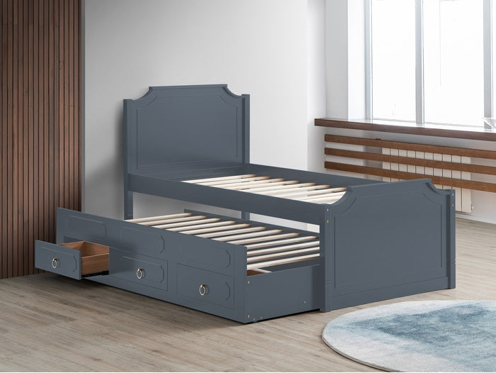 7593-GY Harriet bee riley captains style grey finish wood twin size bed with storage trundle bed