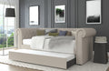 Button Tufted Daybed with Nail Head Trim & Trundle Frame – Beige Fabric - 7609-BG