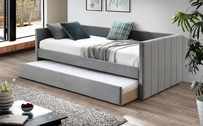 7611  House of hampton grey velvet upholstered day bed with twin trundle