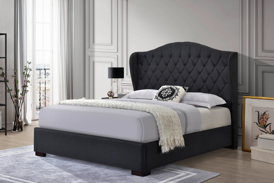 Full Bed – Dark Grey Fabric Button Tufted Winged Headboard with Footboard & Rails - 7670-F