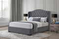 Cal King Bed – Light Grey Fabric Button Tufted Winged Headboard with Footboard & Rails -7671-CK