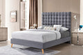 Akyria Cal King Bed – Light Grey Fabric Grid Tufted Mid Century Modern Headboard & Rails - 7676-CK