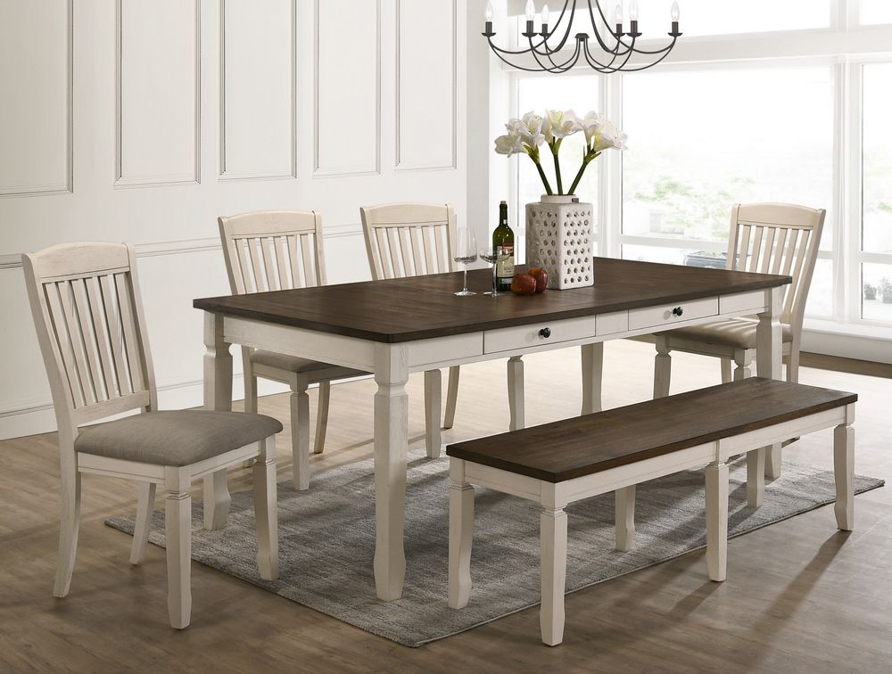 Acme 77190-92-93 6 pc Gray barn rooney fedel antique white oak finish wood dining table set