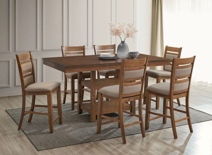 7802-7PC  7 pc Graven antique brown finish wood storage pedestal base counter height dining table set