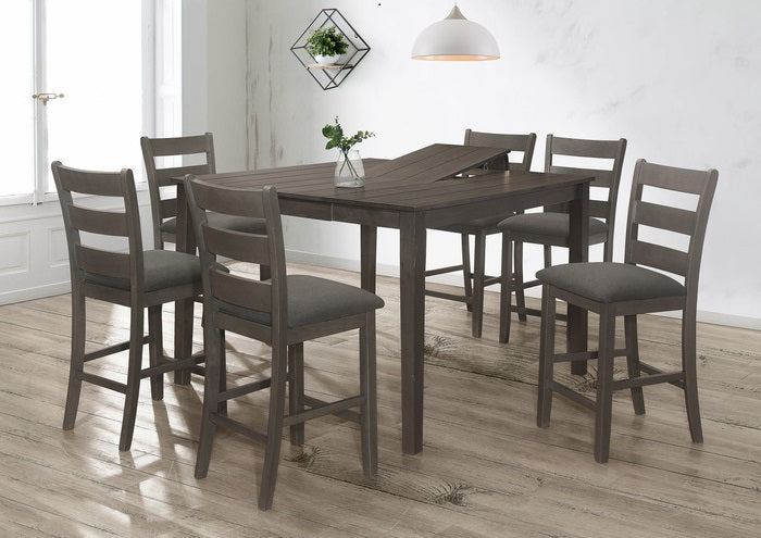 7-Piece Grey Counter Height Dining Table Set with Butterfly Leaf & Padded Chairs - 7815-7PC