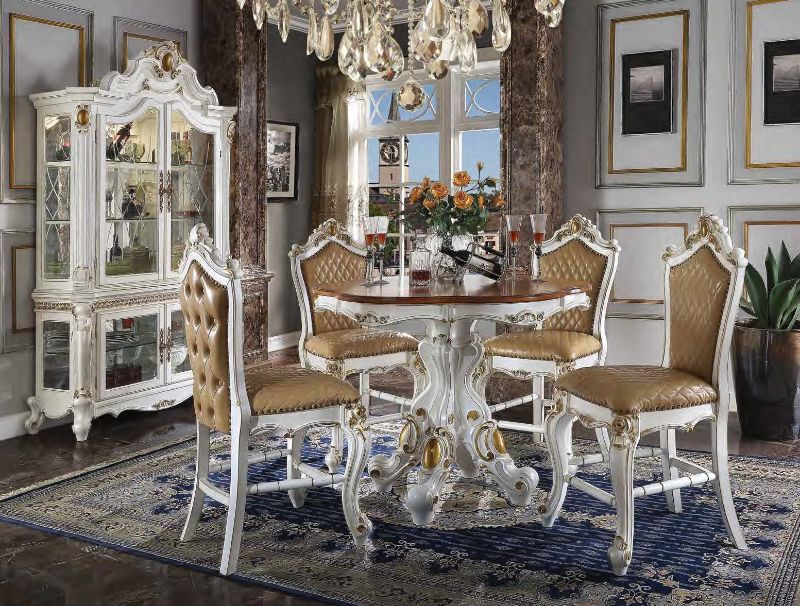 Acme 78210-12 5 pc Astoria grand picardy antique pearl and cherry finish wood 48" round counter height dining table set