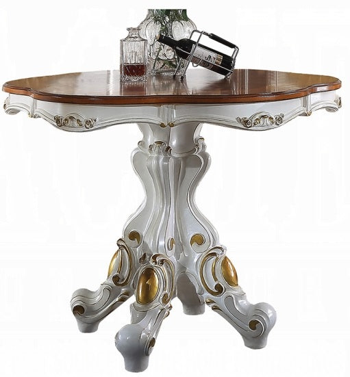 Acme 78210-12 5 pc Astoria grand picardy antique pearl and cherry finish wood 48" round counter height dining table set