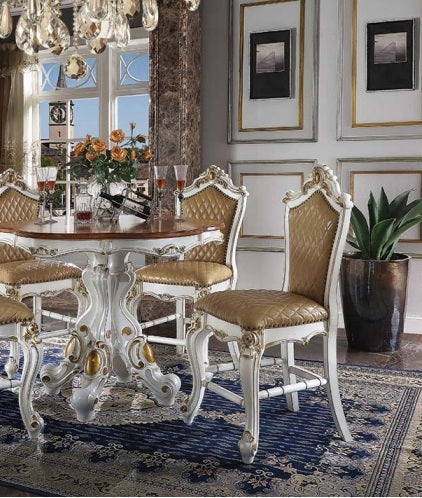 Acme 78210-12 5 pc Astoria grand picardy antique pearl and cherry finish wood 48" round counter height dining table set