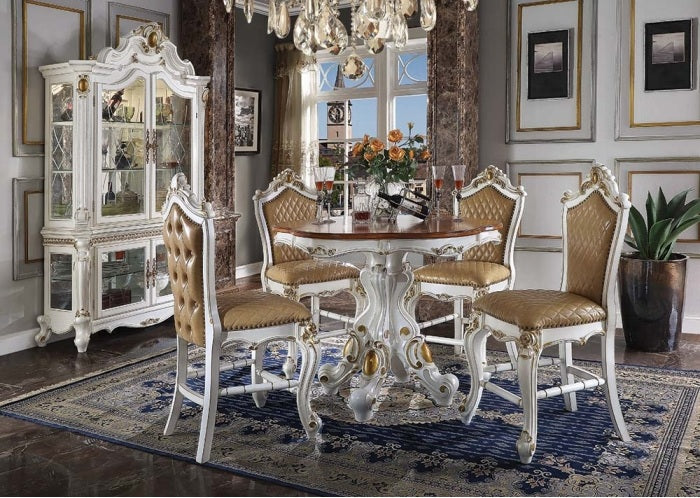 Acme 78210-12 5 pc Astoria grand picardy antique pearl and cherry finish wood 48" round counter height dining table set