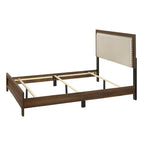 B9255 4 pc Millie brown cherry panel look wood grain finish fabric padded headboard queen bedroom set