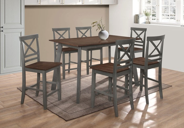 Charlene 7-Piece Grey & Brown Counter Height Dining Table Set with 6 Chairs - 7858-7PC