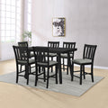 7-Piece Black Wood Counter Height Dining Table Set with 6 Fabric Padded Chairs - 7865-7PC