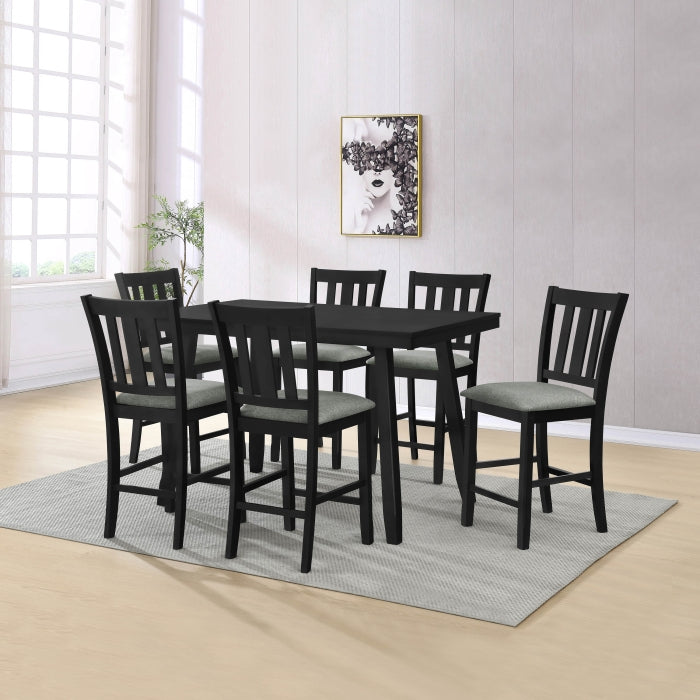 7865-7PC  7 pc Black finish wood 60" x 36" counter height dining table set