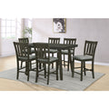 7-Piece Grey Wood Counter Height Dining Table Set with 6 Fabric Padded Chairs - 7866-7PC