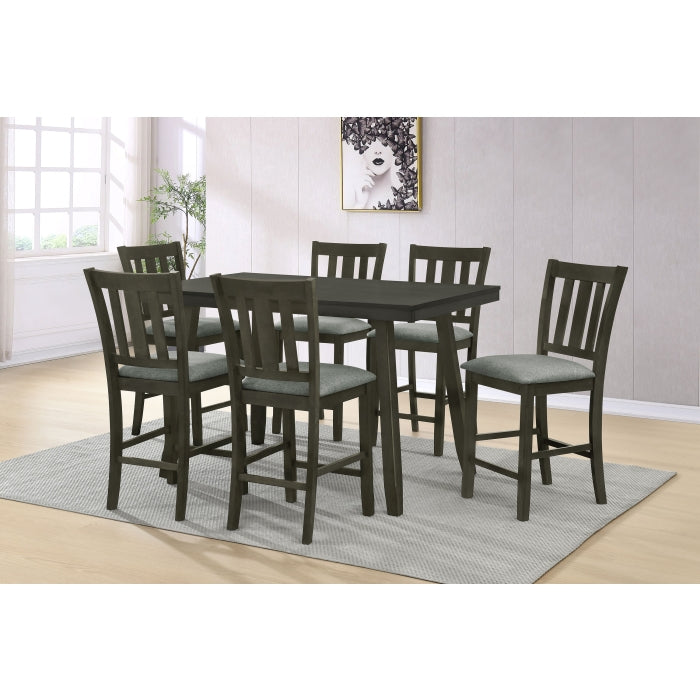 7866-7PC  7 pc Grey finish wood 60" x 36" counter height dining table set
