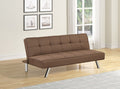 67" Brown Fabric Click Clack Folding Futon Sofa Bed Lounge with Extra Thick Tufted Cushion & Tapered Metal Legs - 7903