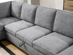 81620 3 pc Samara grey chenille fabric 137" sectional sofa set storage in love seat with chaise