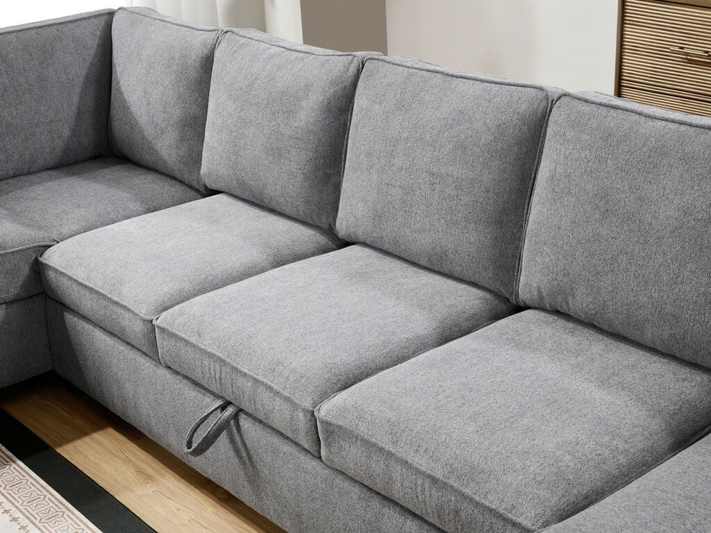 81620 3 pc Samara grey chenille fabric 137" sectional sofa set storage in love seat with chaise