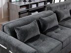 89306 3 pc Trey grey chenille fabric 115" sectional sofa set with adjustable headrests USB charging and storage ottoman