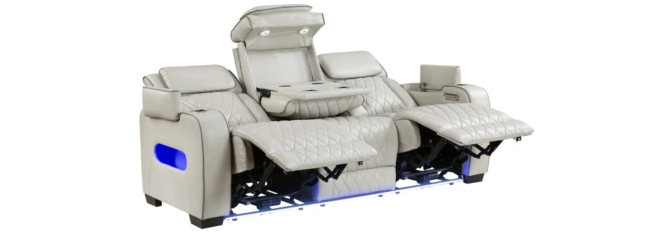 Homelegance 9516TPE-2PWH 2 pc Fairway taupe breathable faux leather power motion sofa and love seat set USB LED