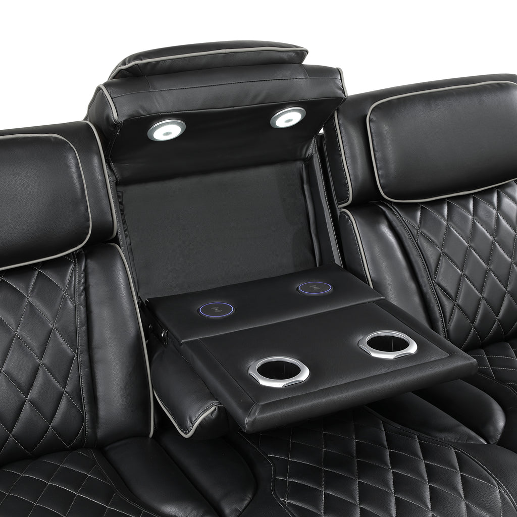 Homelegance 9516BLK-2PWH 2 pc Fairway black breathable faux leather power motion sofa and love seat set USB LED
