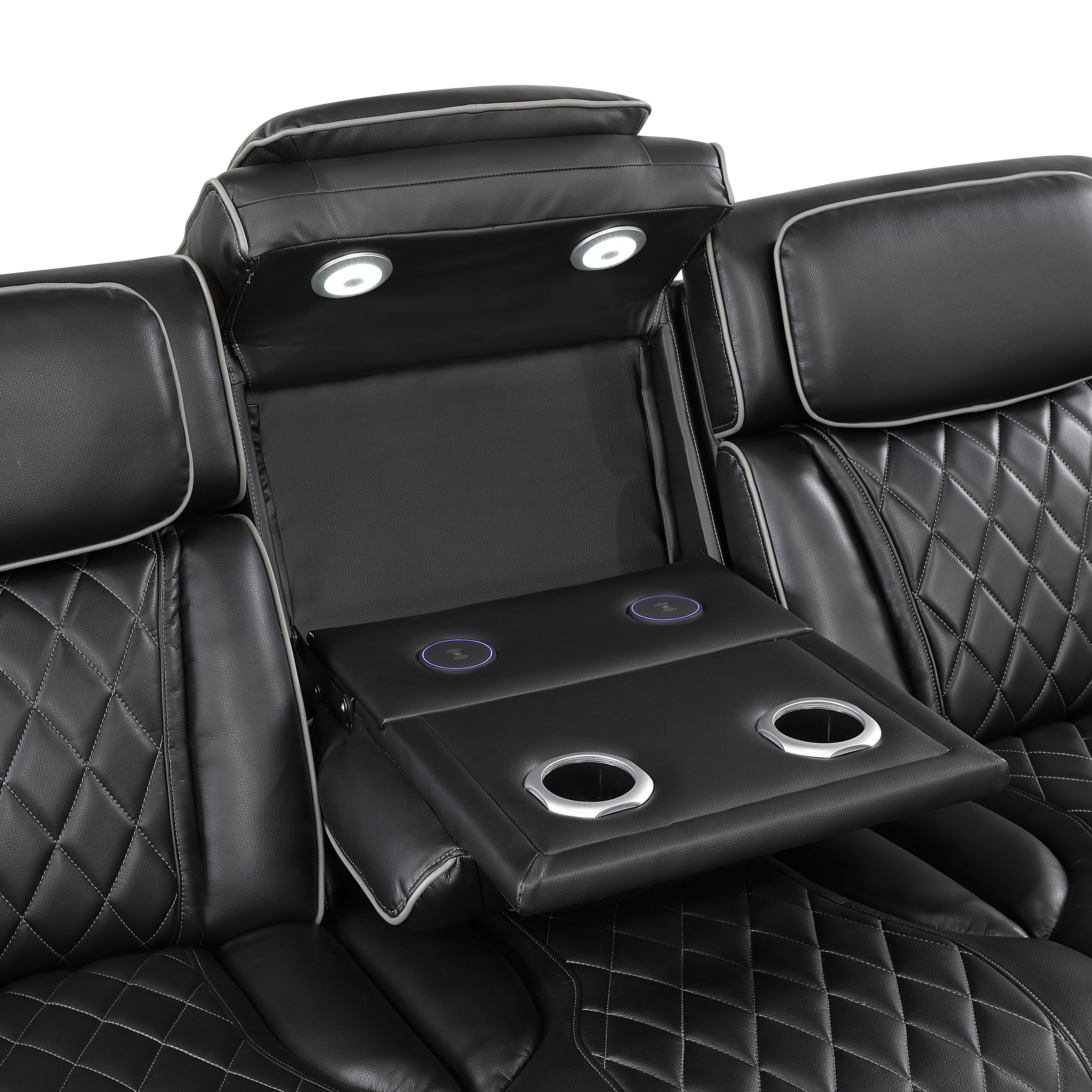 Homelegance 9516BLK-2PWH 2 pc Fairway black breathable faux leather power motion sofa and love seat set USB LED