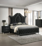 Crown mark B2180 4 pc A & J homes studio cameo black velvet tufted finish design queen bedroom set