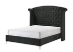B9265 4 pc lucinda black velvet tufted upholstered queen bedroom set nail head trim