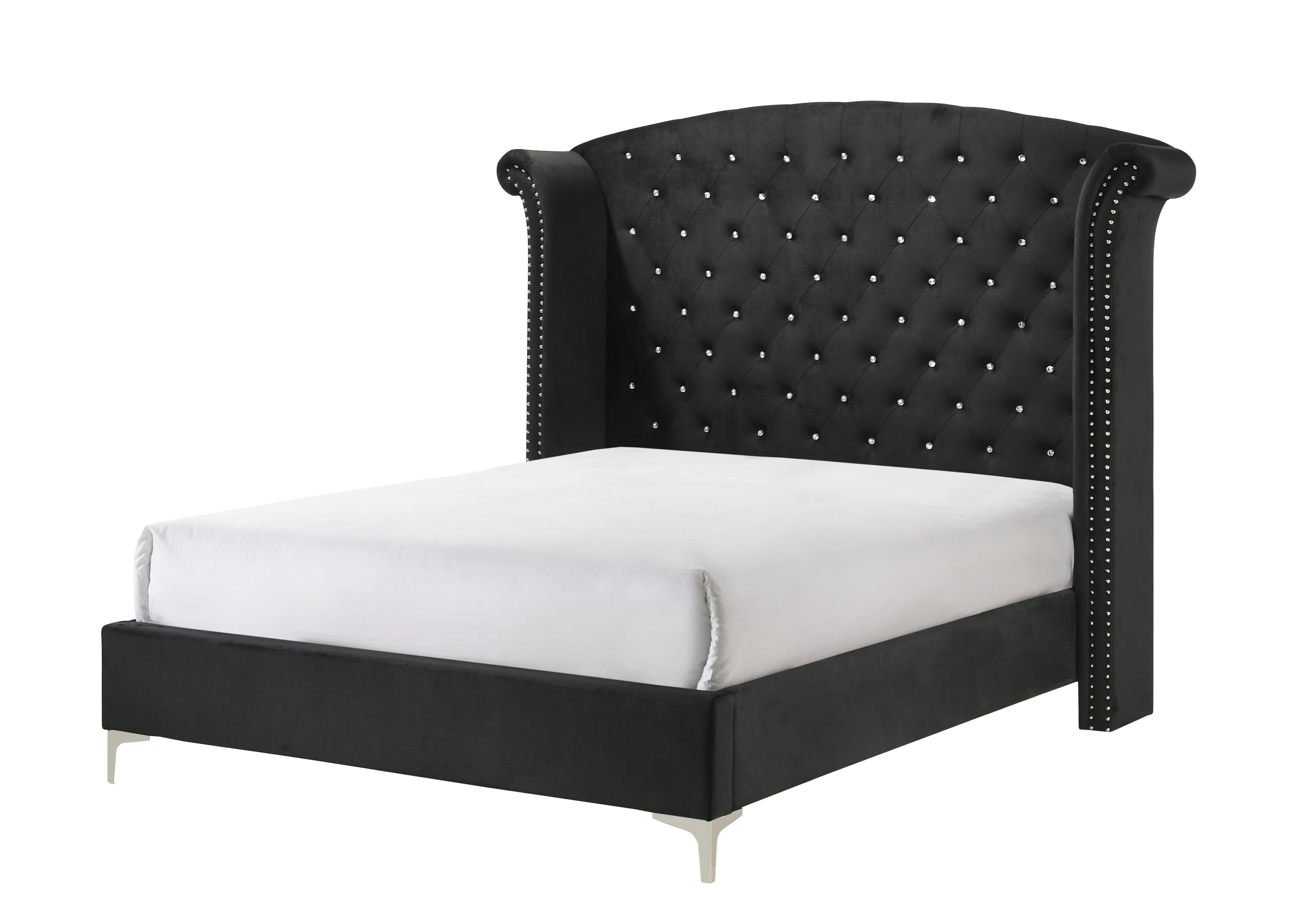 B9265 4 pc lucinda black velvet tufted upholstered queen bedroom set nail head trim