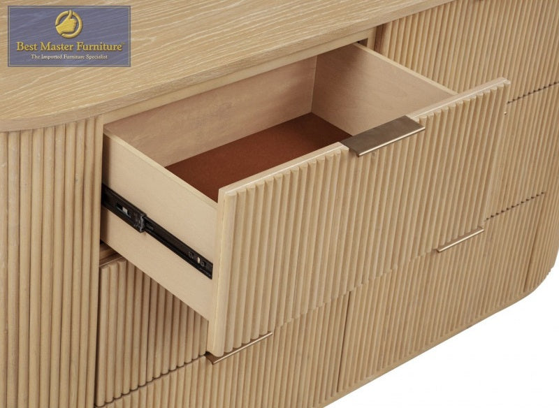 Best Master QT05LOQ-4PC 4 pc Qetora light oak finish wood with fluted panel accent design queen bed set