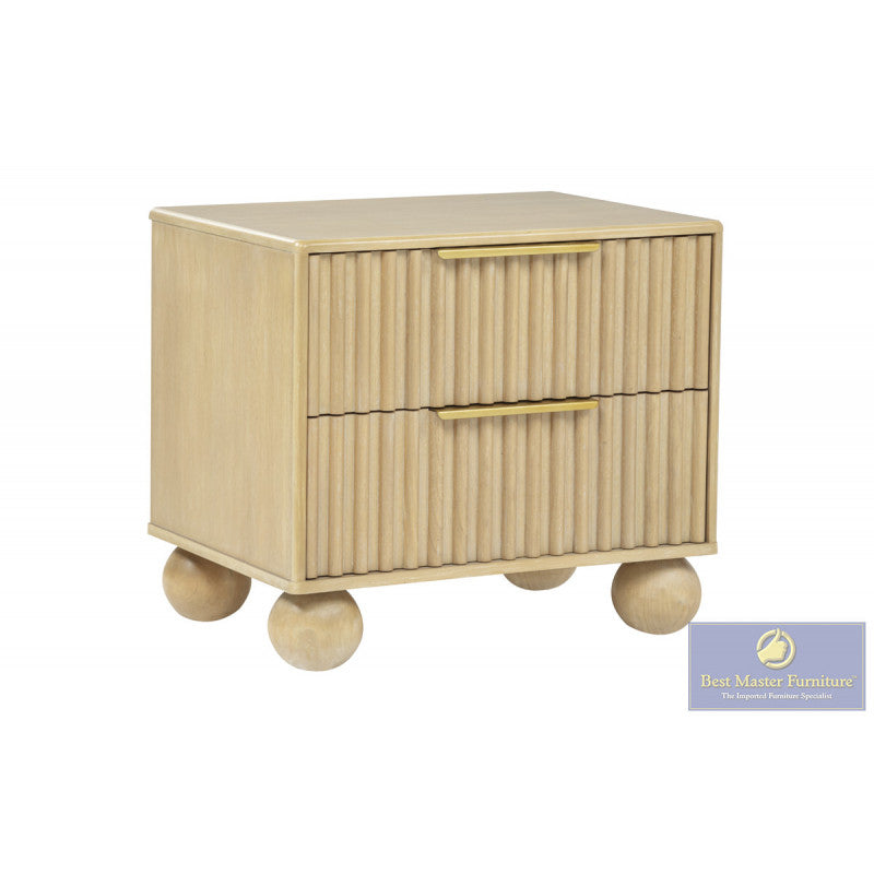 Best Master DP305-4PC 4 pc Houston light oak finish wood with reeded accent design queen bed set