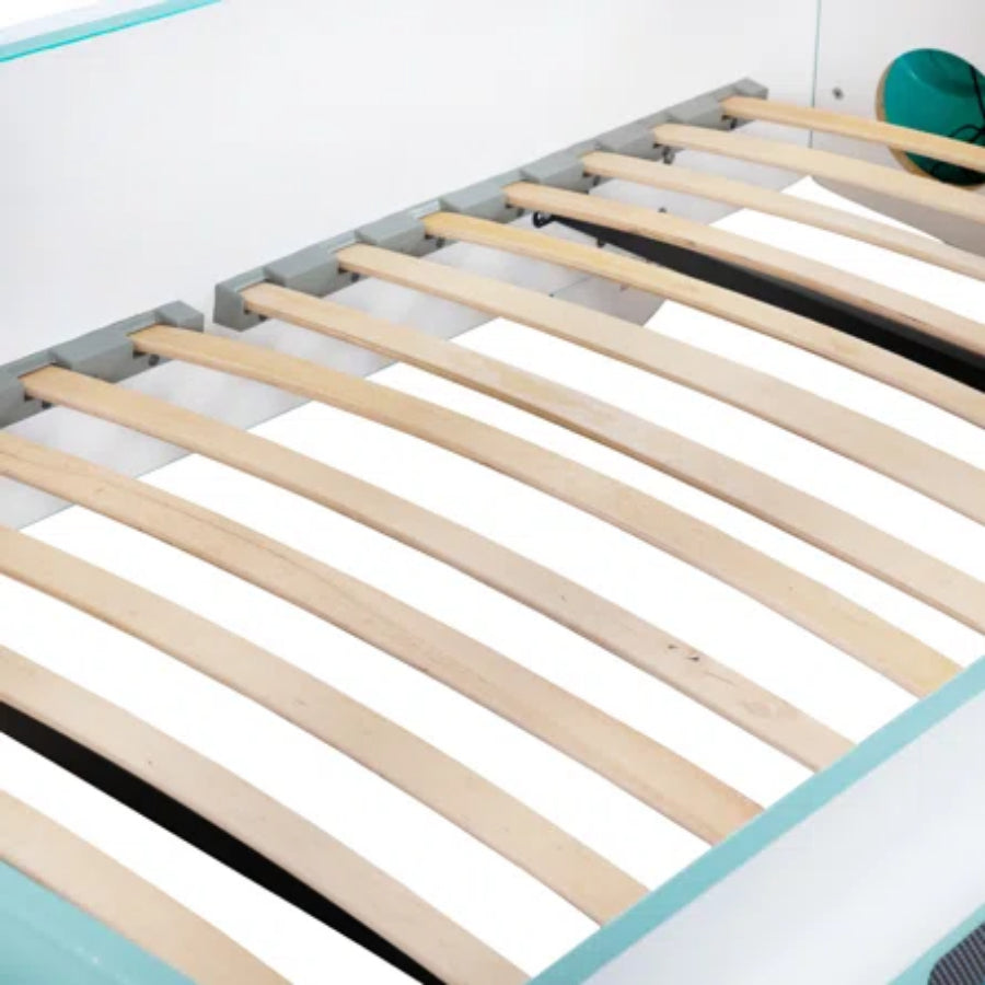 FOA7726TL Hokku designs axel teal peace bus VW style design twin size kids bed w/ LED lights and sounds