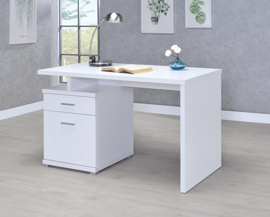 Coaster 800110 Ebern designs chused white finish wood small office computer desk with file cabinet