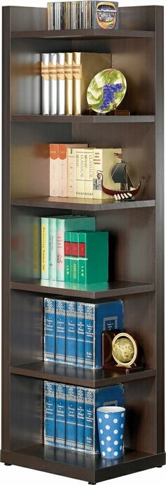 Coaster 800270 Espresso finish wood corner bookcase shelf unit with 6 shelves